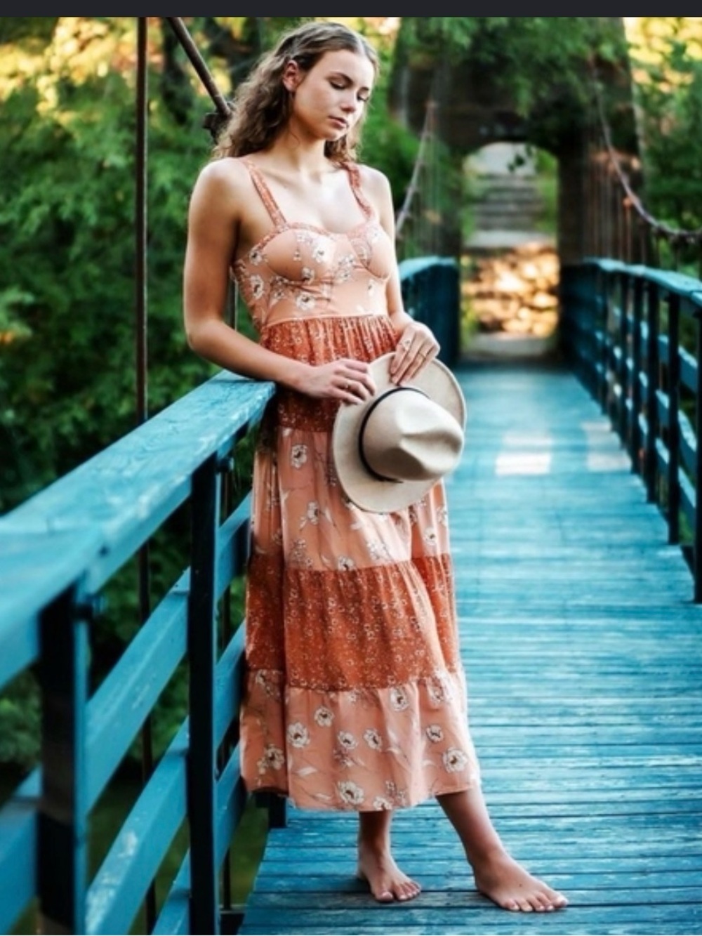 Band of the Free Floral Boho Midi Dress Size Small Like New